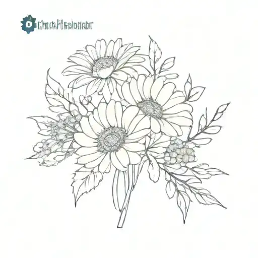 flower bundle 1 gerbera daisy, 1 carnation, baby's breath and an aster tattoo design idea