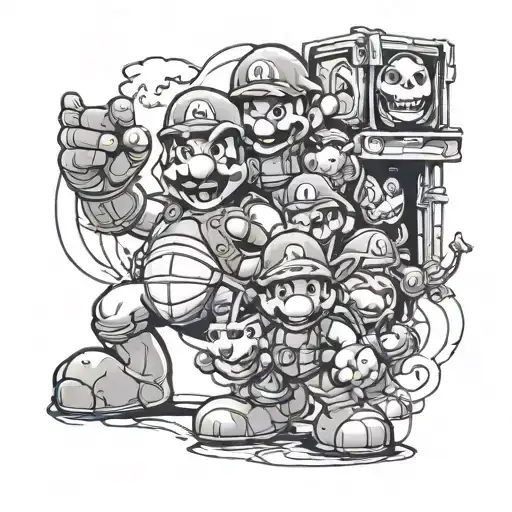Incorporate iconic symbols from both Super Mario and Teenage Mutant Ninja Turtles into a tattoo design tattoo design idea