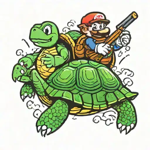 turtle nija and super mario are friends tattoo design idea