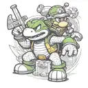 Incorporate iconic symbols from both Super Mario and Teenage Mutant Ninja Turtles into a tattoo design tattoo design idea