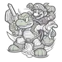 Incorporate iconic symbols from both Super Mario and Teenage Mutant Ninja Turtles into a tattoo design tattoo design idea