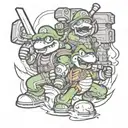 Incorporate iconic symbols from both Super Mario and Teenage Mutant Ninja Turtles into a tattoo design tattoo design idea