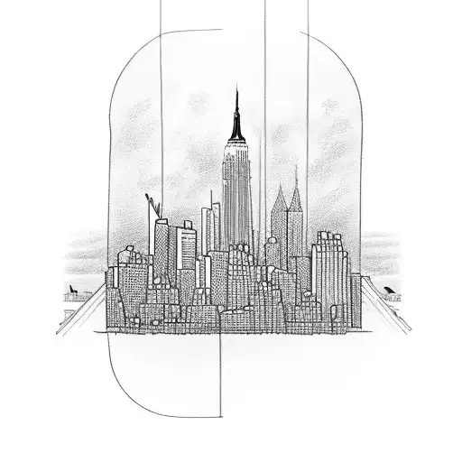 New York Giants logo integrated with a sketch of iconic New York City landmarks tattoo design idea