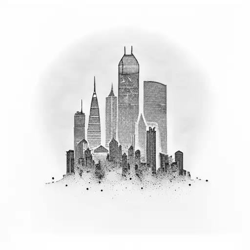 The words Ghetto Fireman with downtown skyline tattoo design idea