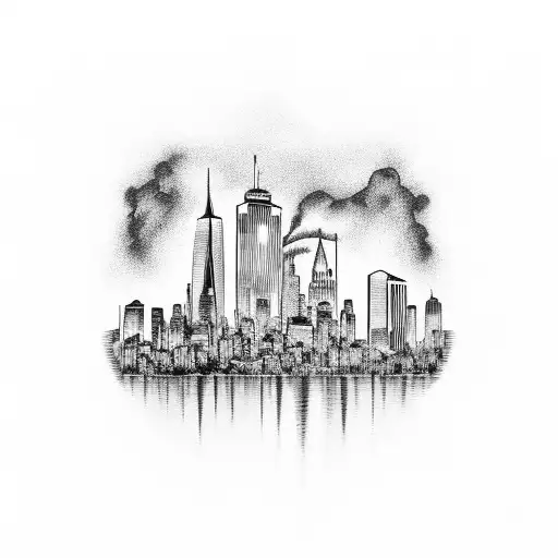 Ghetto Fireman written in front of downtown skyline tattoo design idea