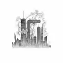 Ghetto Fireman written in front of downtown skyline tattoo design idea