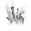 Ghetto Fireman written in front of downtown skyline tattoo design idea