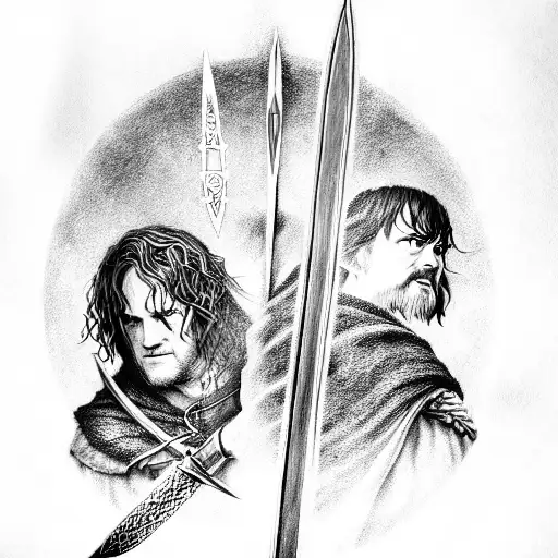 the fellowship of the ring with aragorns sword tattoo design idea