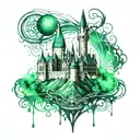 hogwarts castle stencil with green watercolor background tattoo design idea