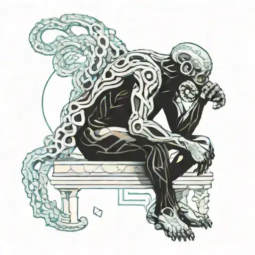 the thinker statue with an octopus wrapped around  tattoo design idea