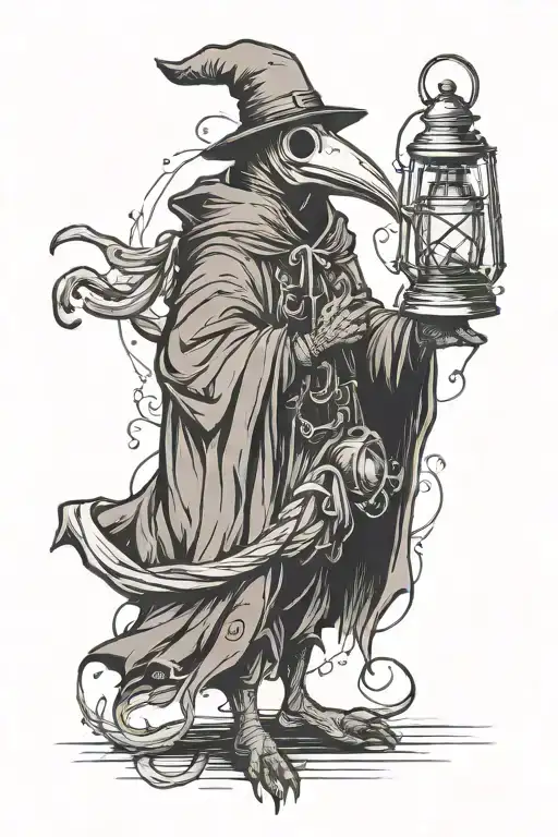 plague doctor with lantern tattoo design idea