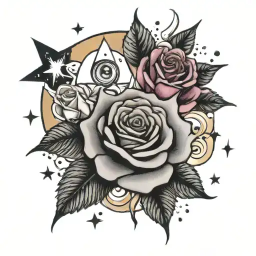 stars, roses, 3rd eye tattoo design idea
