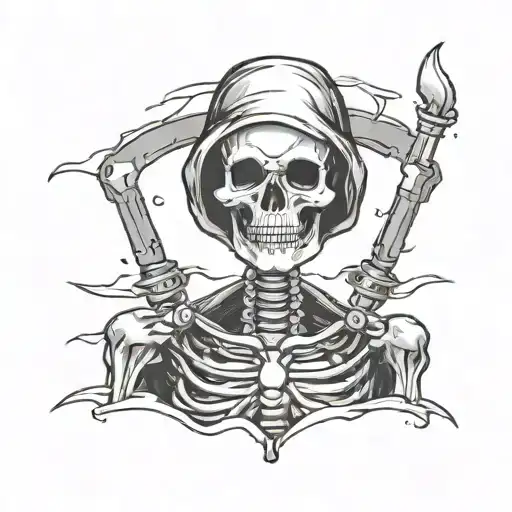 skeleton with welding hood striking a bead tattoo design idea