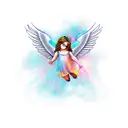 Angel animated flying with a mini uzi tattoo design idea