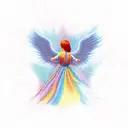 Angel animated flying with a mini uzi tattoo design idea