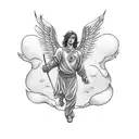 animated  male angel flying with a mini uzi tattoo design idea