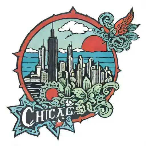 chicago skyline Mexico flag tattoo design idea