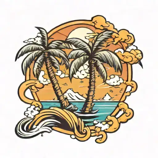 atomic bomb palm tree island tattoo design idea