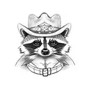 cartoony raccoon with a cowboy hat and bandana tattoo design idea