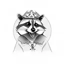cartoony raccoon with a cowboy hat and bandana tattoo design idea