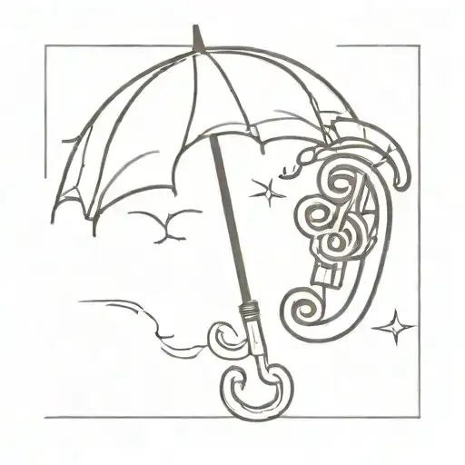 small french horn beside small umbrella tattoo design idea