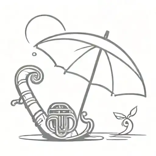 a small umbrella with a french horn tattoo design idea