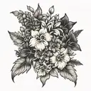 a bouquet of larkspur and marigold  flower intertwined tattoo design idea