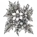 a bouquet of larkspur and marigold  flower intertwined tattoo design idea