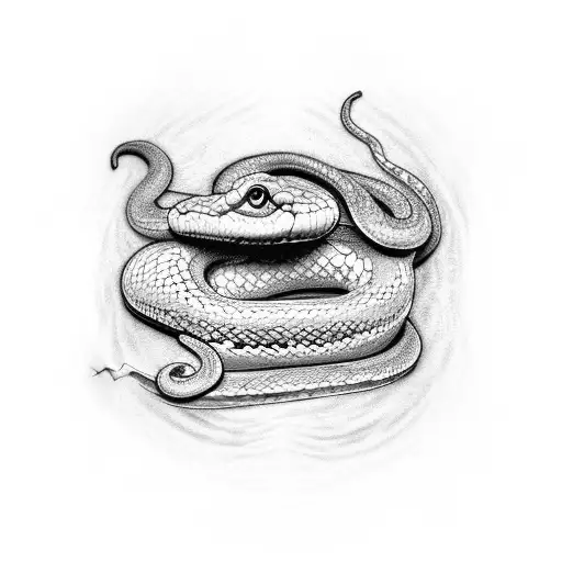 A tattoo of a snake emerging from an open book, with Harry Potter's lightning scar on its scales, in dotwork style. tattoo design idea