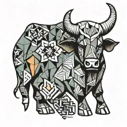 chinese zodiac ox, number 5, love heart  tattoo design idea