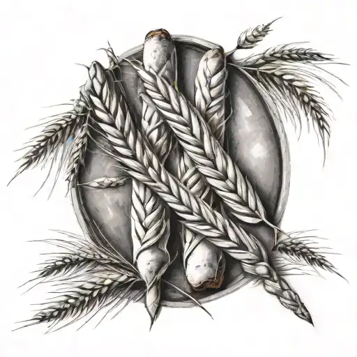 TWO BAGUETTES CROSS IN THE FRONT, SOME WHEAT at THE BACK.  tattoo design idea