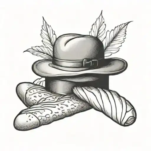 A tattoo of a baker's hat with a baguette and croissant crossed behind it tattoo design idea