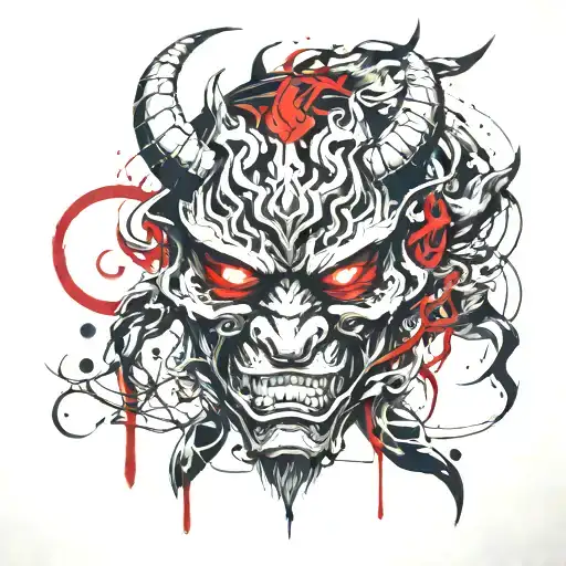 oni demon mask tattoo design idea