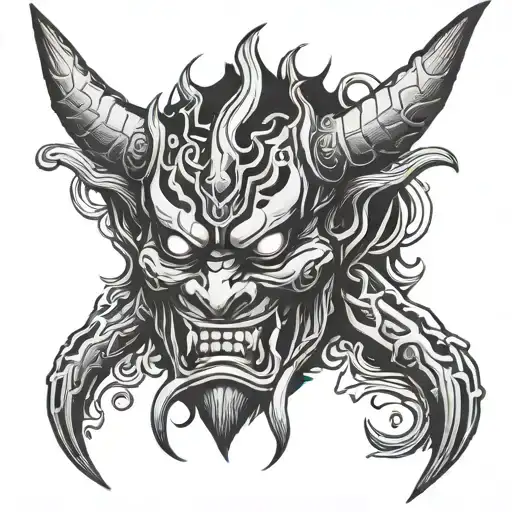 oni demon mask tattoo design idea