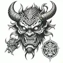 oni demon mask tattoo design idea