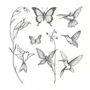 Match and a butterfly and hummingbird tattoo design idea