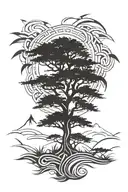 a Araucaria tree. using Native Brazilian imagery tattoo design idea