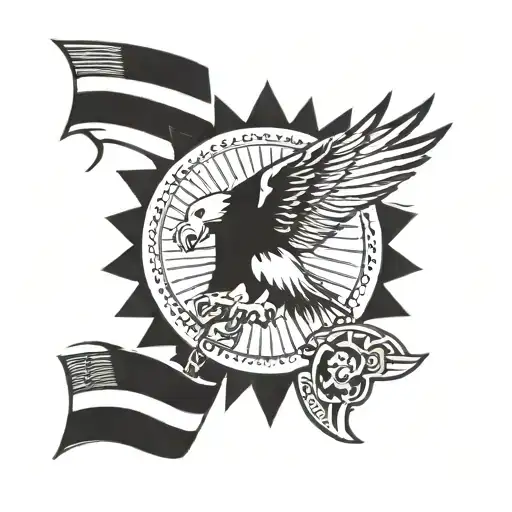 Incorporate a Mexican eagle emblem with a thin blue line flag in a blackwork style tattoo, representing the client's pride in their heritage and profession tattoo design idea