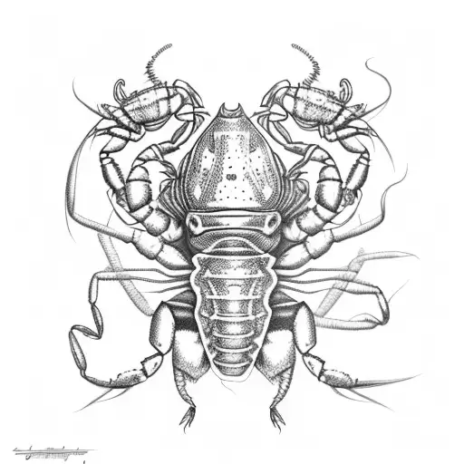 crawfish with mussel arms tail burning tires head hood scoop tattoo design idea