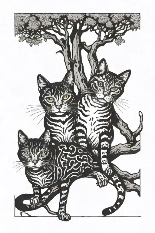 willow tree cats playing tattoo design idea