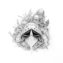 crow black upside a ampulheta in trash polka mode tattoo design idea