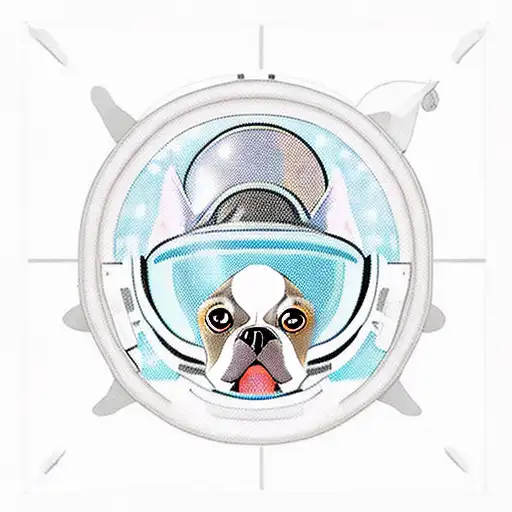 A Boston terrier wearing a space helmet floating in zero gravity tattoo design idea