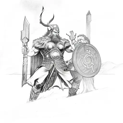 odin and Thor battle tattoo design idea