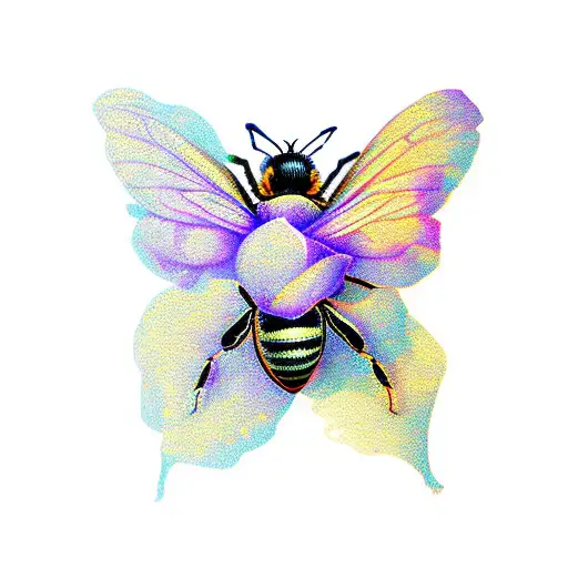 honey bee with a rose and lavender foils tattoo design idea