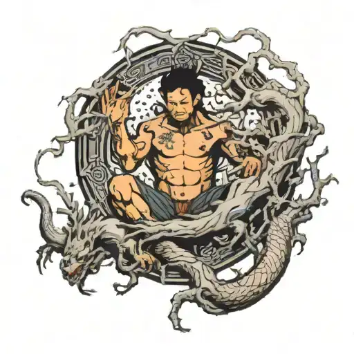 roots, final scene, man, surrendering to unknown, etheral tattoo design idea