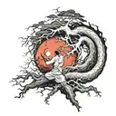 roots, final scene, man, surrendering to unknown, etheral tattoo design idea