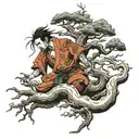 roots, final scene, man, surrendering to unknown, etheral tattoo design idea