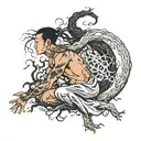 roots, final scene, man, surrendering to unknown, etheral tattoo design idea