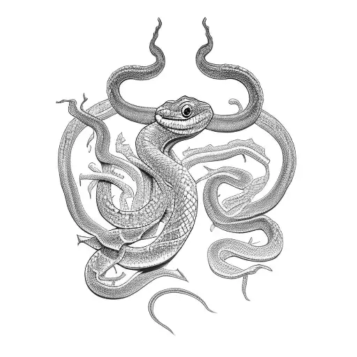 A black-grey tattoo of an open book with a snake slithering out of it tattoo design idea