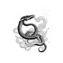 A blackwork tattoo of a snake wrapped around a paint palette tattoo design idea